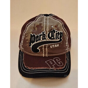 Park City Utah "Grunge" Hat Cap Strapback Black Adult Adjustable